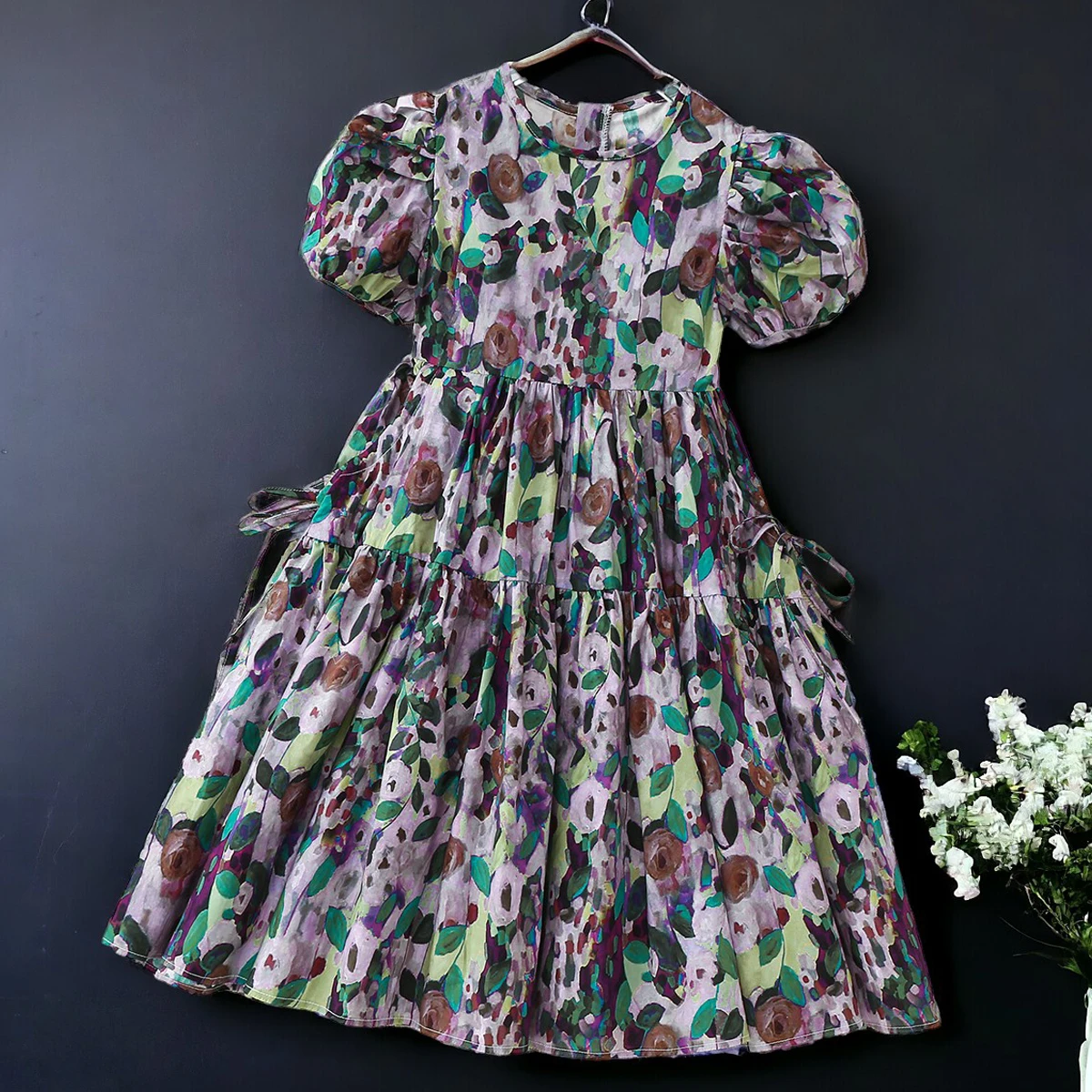 Baby Kids Floral Print Dresses for Girls Outfits Chiffon Dress Summer Short Sleeve Children Lolita Costumes 6 7 8 9 11 13 Years