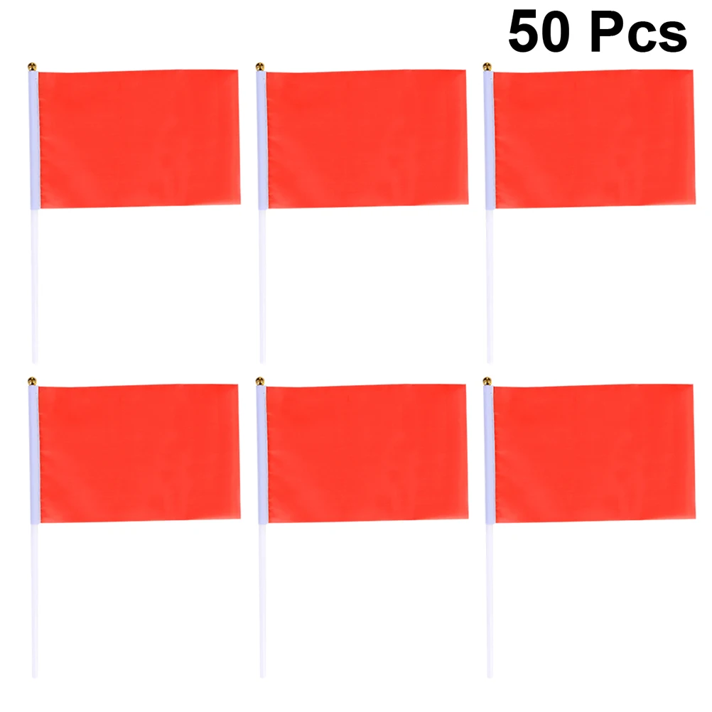50Pcs Hand Waving Flag Mini Square Solid Color Durable Polyester Party Banner Portable Celebration Decoration Waving Flag