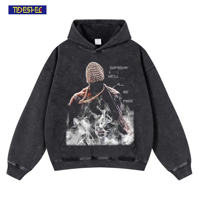 

Hip Hop Men Autumn Winter Vintage Portrait Graphic Hoodie Europe and America Hip Hop Pullover Cotton Hooded Sweatshirt