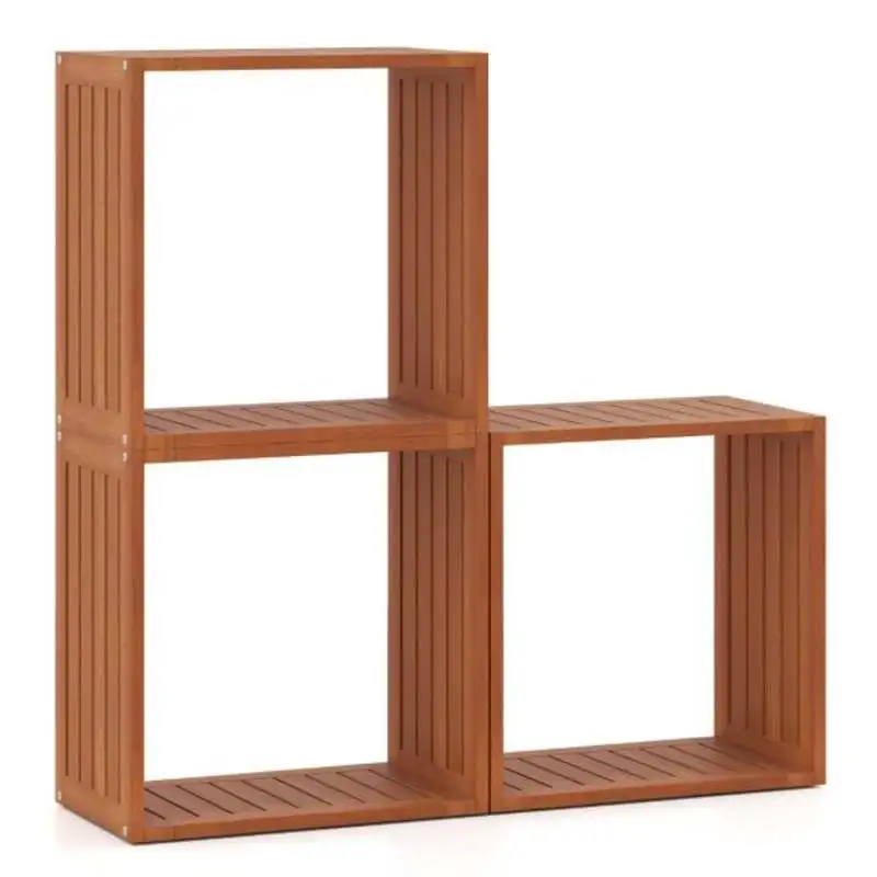 3 Cube Bookcases Solid Wood Stacking Storage Organizers with Open Slatted Design