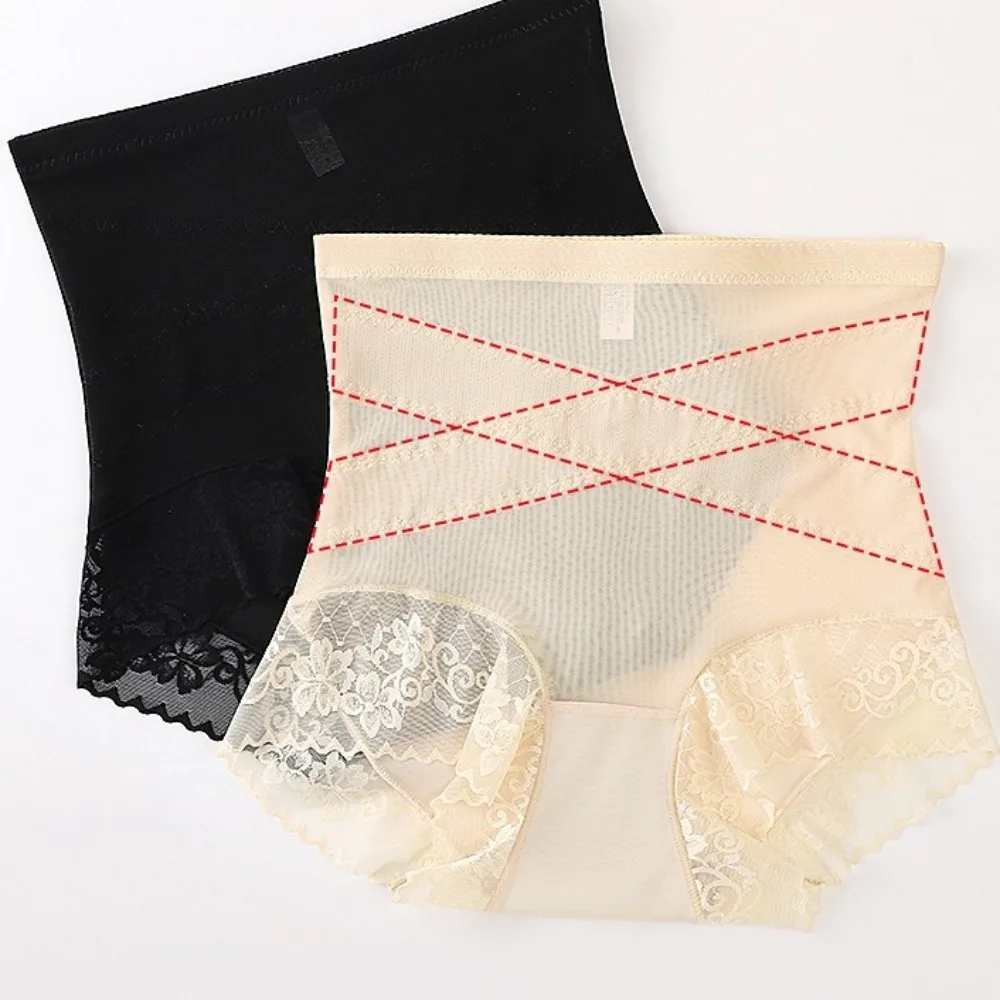 Wysokie majtki modelujące z cienkiej koronki, majtki wyszczuplające z jedwabiu morwowego w kroku, bielizna modelująca talię, wyszczuplające brzuch.