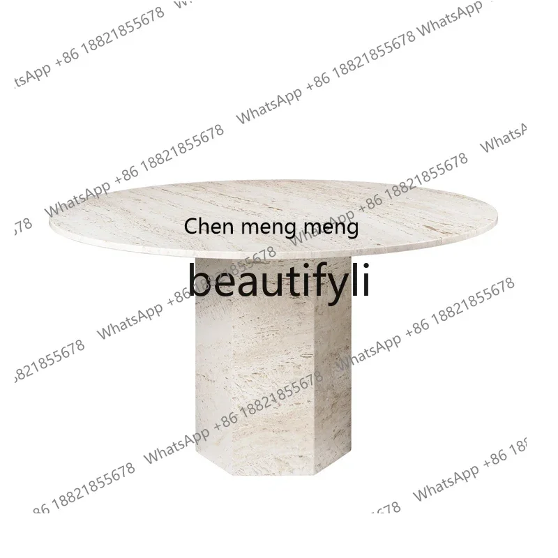 

E153 smt1 Nordic natural travertine dining table wabi sand wind light luxury marble living room round household round table
