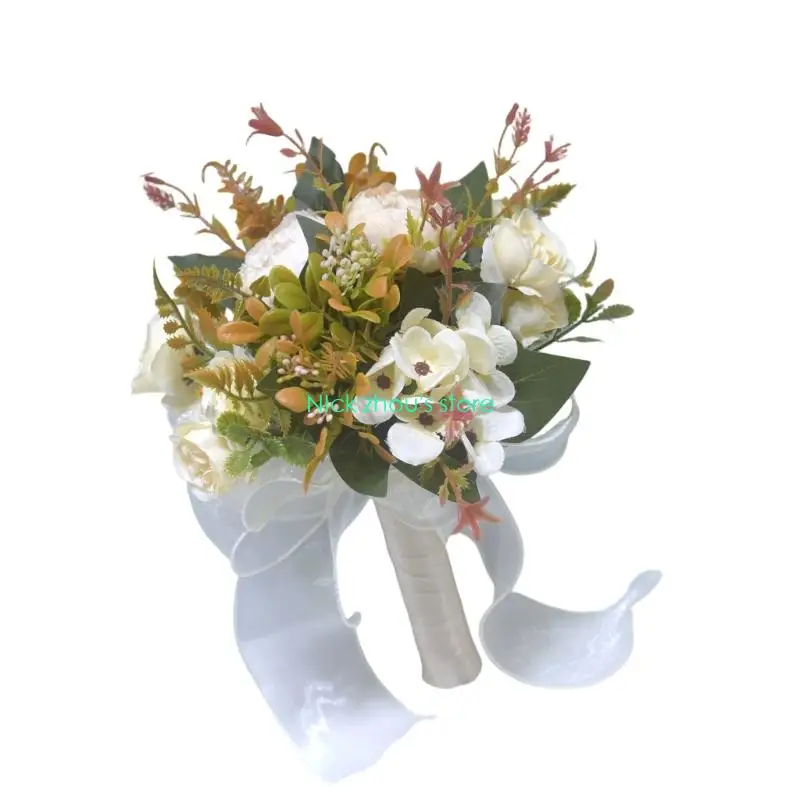 E15E مثل مثل زهرة الحرير باقة الزفاف واقعية زهرة الورد إكسسوار الزفاف #5