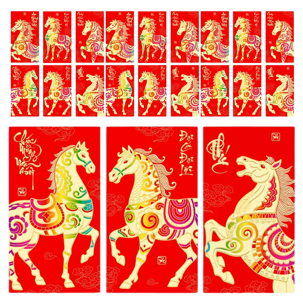 36Pcs Horse Year Red Envelopes 2026 Chinese New Year Lucky Money Cash Packets Spring Festival Lunar Red Money Bags