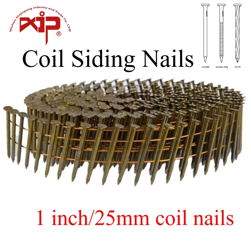 맞춤형 목재 깔판 실내 장식용 코일 못, 라운드 헤드 스틸, 15 도 스레드 로드, 와이어 콜레이트 프레임 못, 25mm, 1 인치