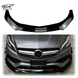 For Mercedes Benz A Class W176 A200 A260 A45 AMG 2013-2018 Car Front Bumpers Lip Spoiler Glossy Black Or Carbon Fiber Look