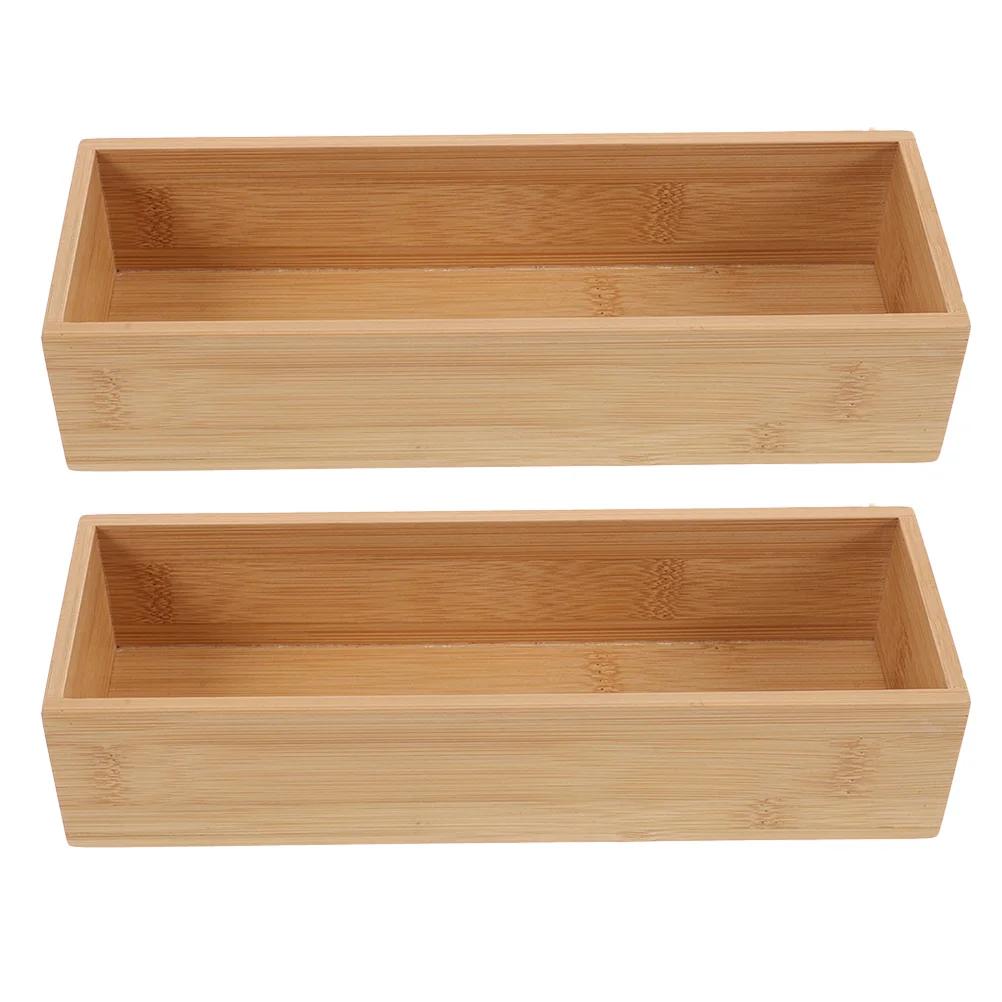 

2 Pcs Cutlery Organizer Storage Wooden Box Bamboo Container Basket Boxes Khaki Travel