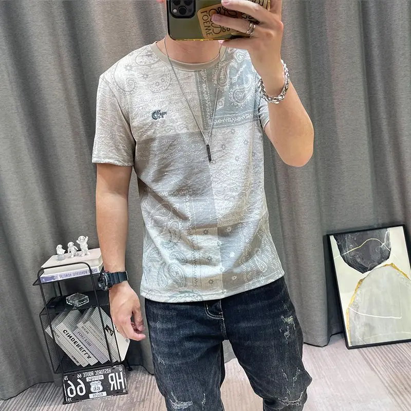 Fashion O-Neck Short Sleeve Printed Embroidery T-Shirts Men\'s Clothing 2024 Summer New Loose Casual Tops England Tee Shirt