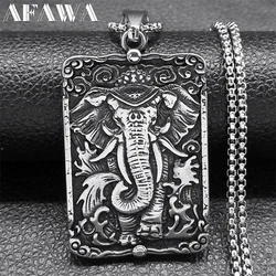 Hindu Ganesha Buddha Elephant Pendant Necklace for Women Men Stainless Steel Silver Color Geometry Spirit Chain Jewelry NZZ438S2