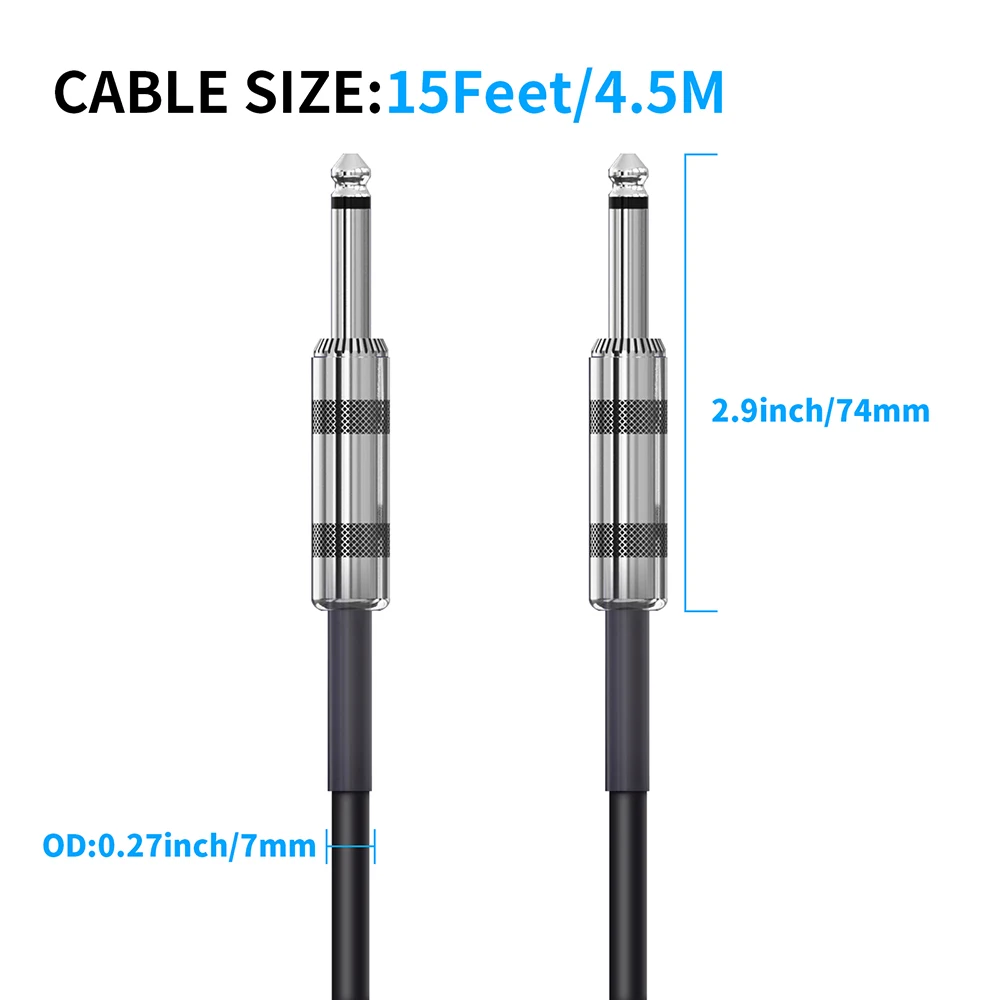JOYO AITONE Series A-C04 15ft Guitar Cable with OFC Double Shielding and Metal Straight Plugs for Pedal Amp Mixer