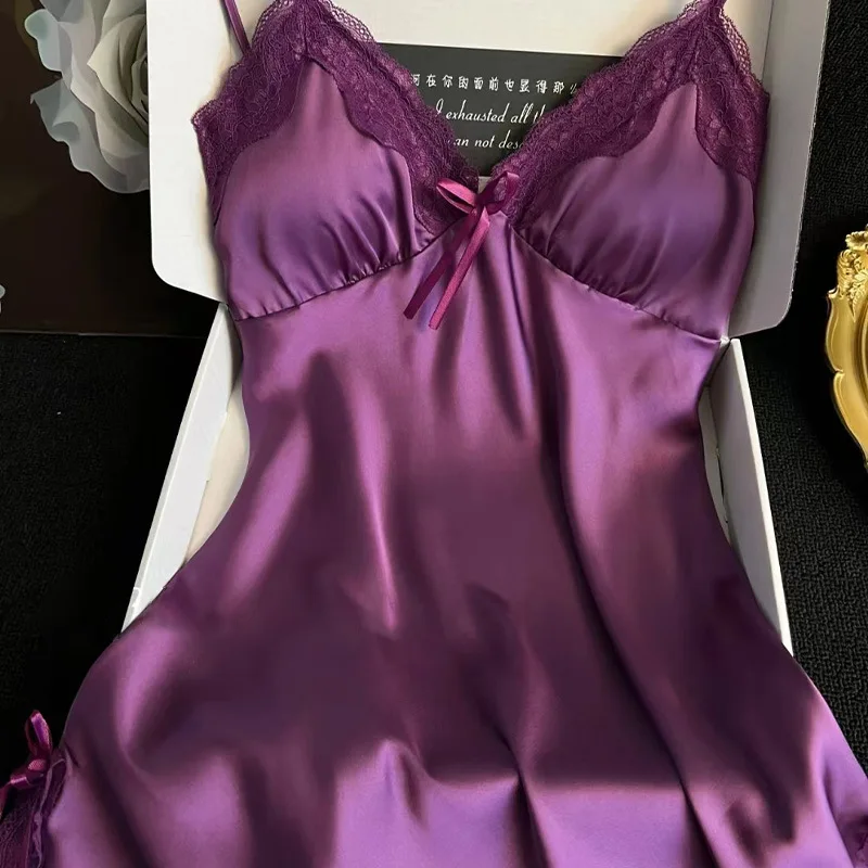 

Ice silk nightdress summer pajamas pure desire wind suspender high sense French loungewear Z014