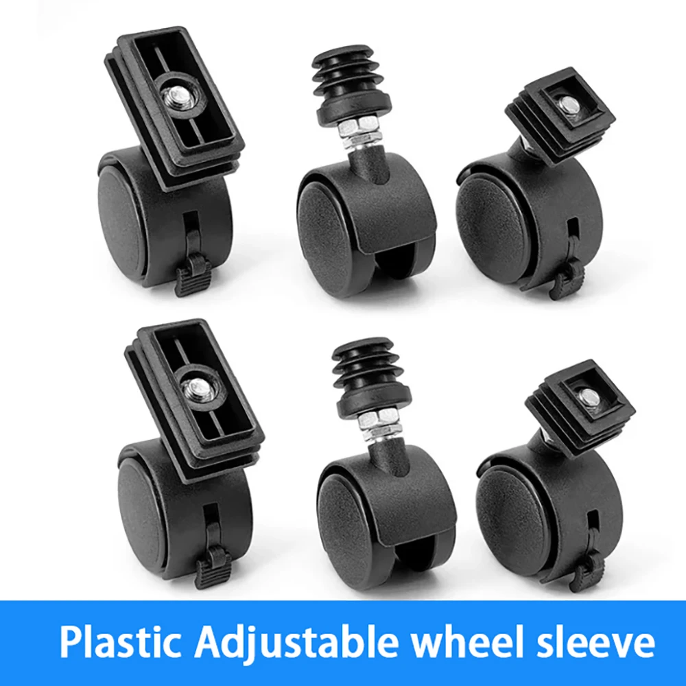 Plastic Lightweight Adjustable Wheel Sleeve with Brake Square Tube Round Tube Sliding Wheel Sleeve Furniture Cart Hardware Wheel