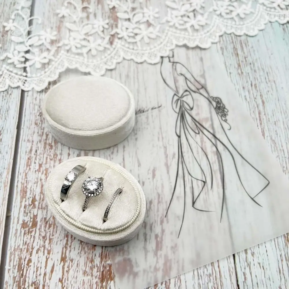 

Velvet Material Velvet Ring Box 2 Slots/3 Slots Oval Shape Three Ring Box Vintage Style Handmade Earring Box Proposal