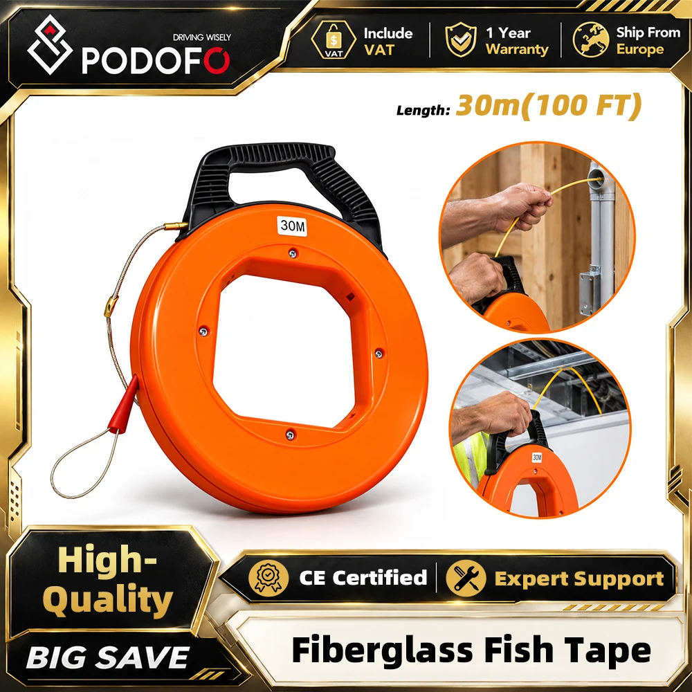 Podofo Guaina Passacavi in Fibra di Vetro da 3 mm, 100 Piedi (30 m), Avvolgicavo Elettrico, Asta Passacavi da 3 mm x 30 m, Strumento per Tirare Cavi con Custodia in Plastica per Cavi di Comunicazione