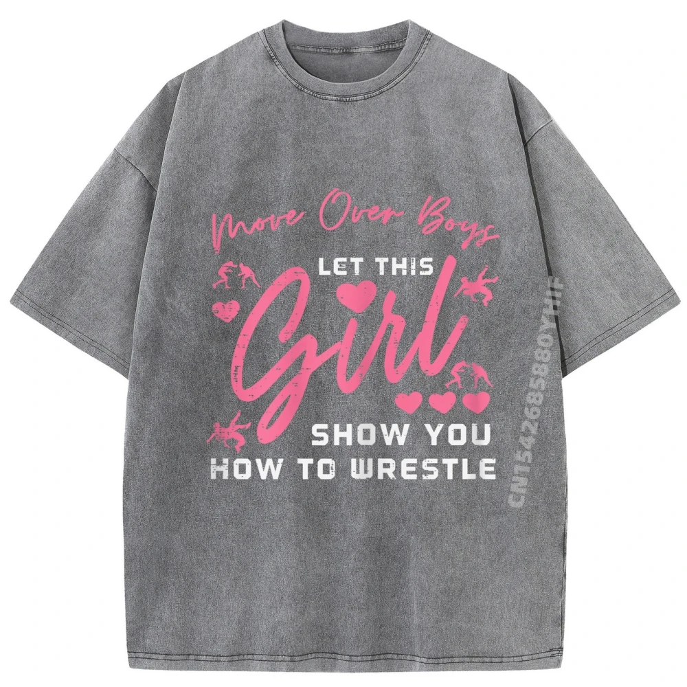 تي شيرت برسومات المصارعة من Move Over Let This Show، تي شيرت رجالي عالي الجودة مغسول على الطراز الصيني