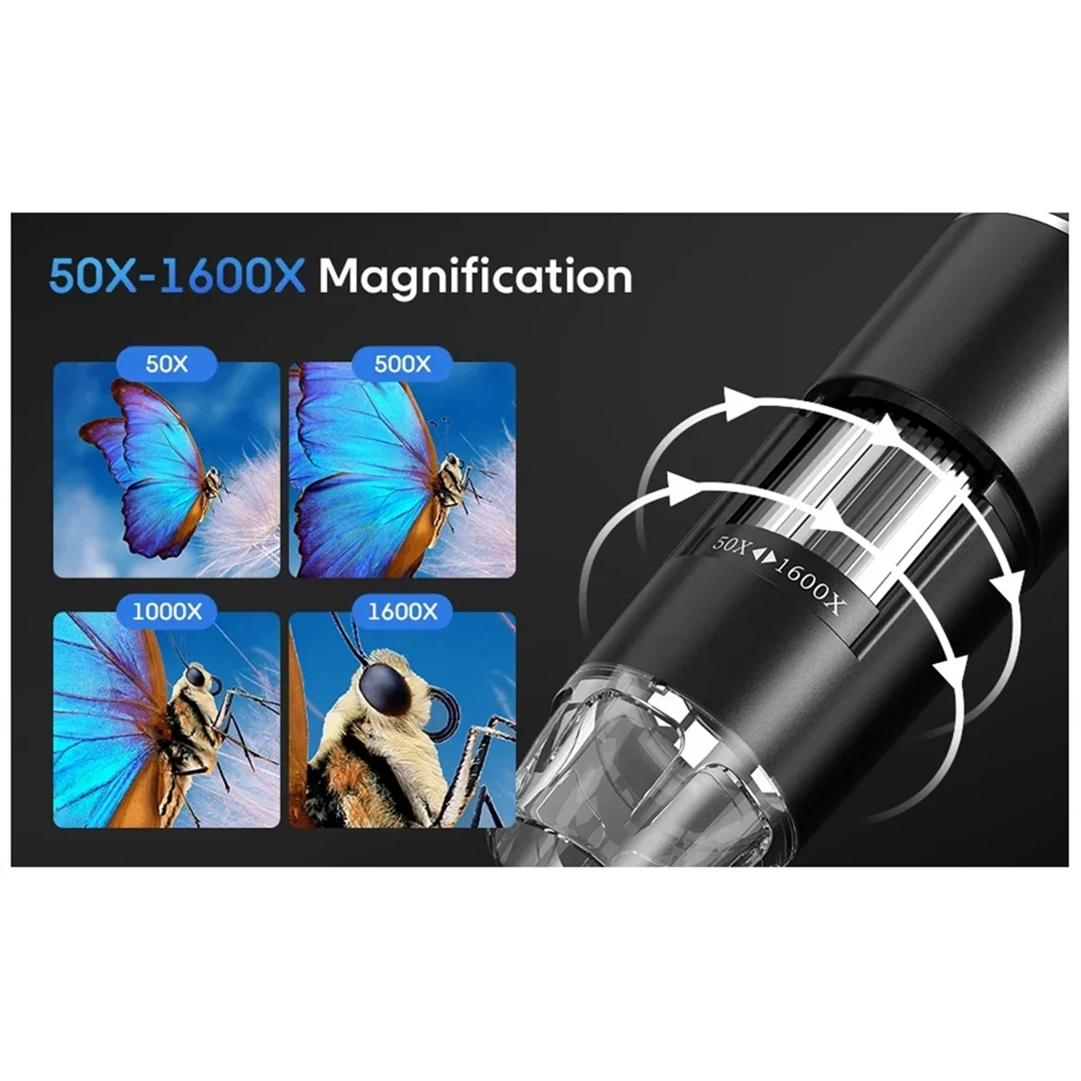 

QA08I Upgrade 2.4 Inch Digital Microscope 1600X Magnification Coin Microscope with 8 LEDs Soldering Microscope for Repair