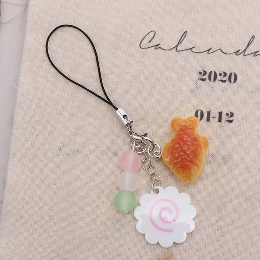 Pink Squid Roll Fish Cake Keychain Japanese Bag Keyring Food Taiyaki Pendant Bag Charm Street Food Dango Phone Charm Women Girls