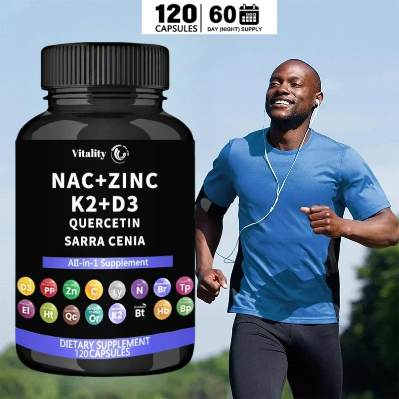 NAC  is rich in high-quality N-acetylcysteine NAC 1000mg supplement with added vitamin D3+K2, zinc complex, and quercetin 1000mg