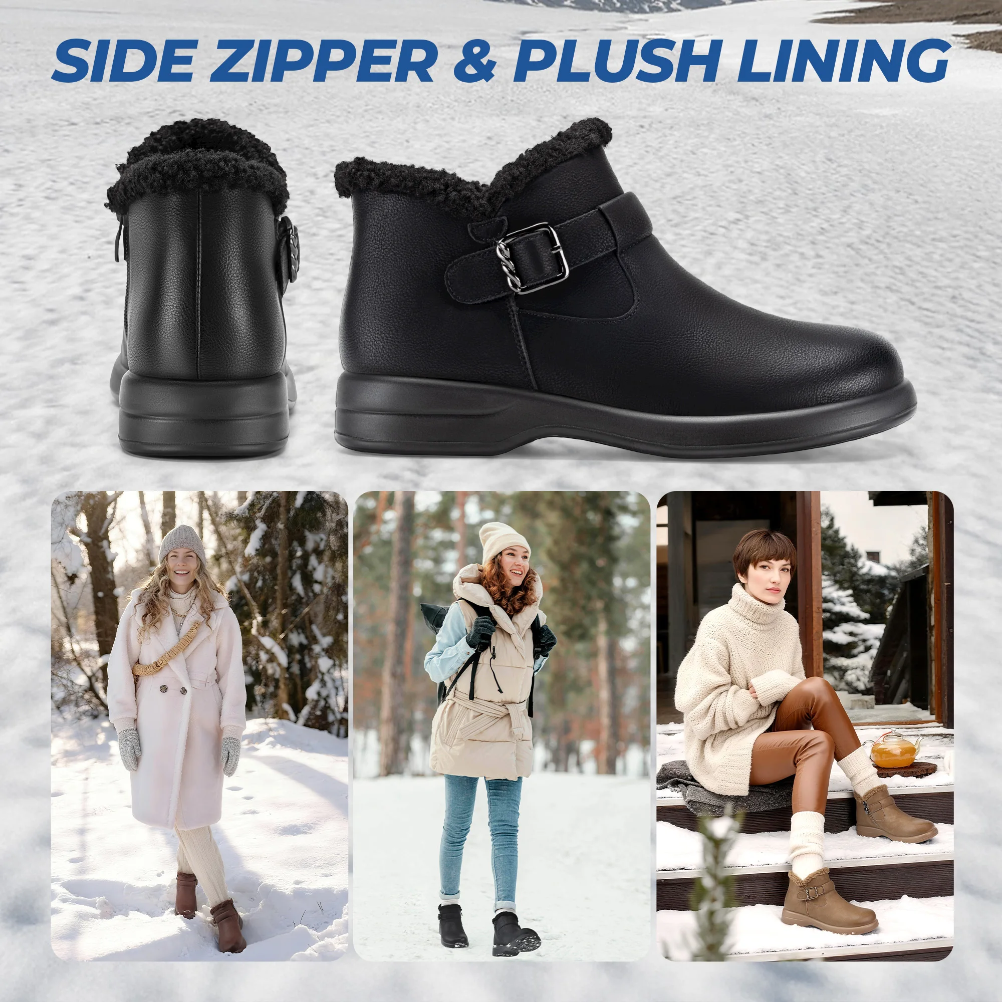 المرأة أحذية الثلوج أحذية الشتاء للنساء نعل مسطح دافئ مقاومة للماء سميكة معزول السيدات حذاء كاجوال لينة أفخم