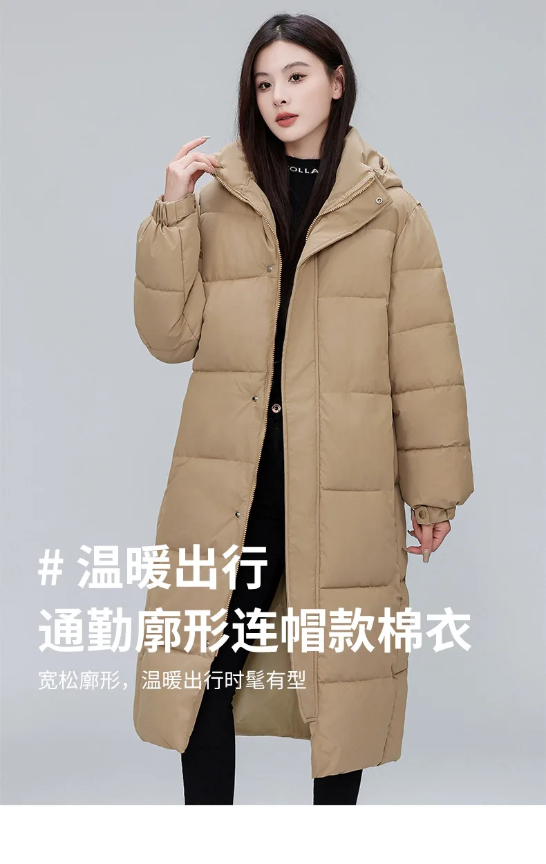Winter Long Puffer Coat for Women Hooded Quilted Windproof Warm Zip Up Outerwear Russian Cold Weather Snow Jacket Over Knee Cozy