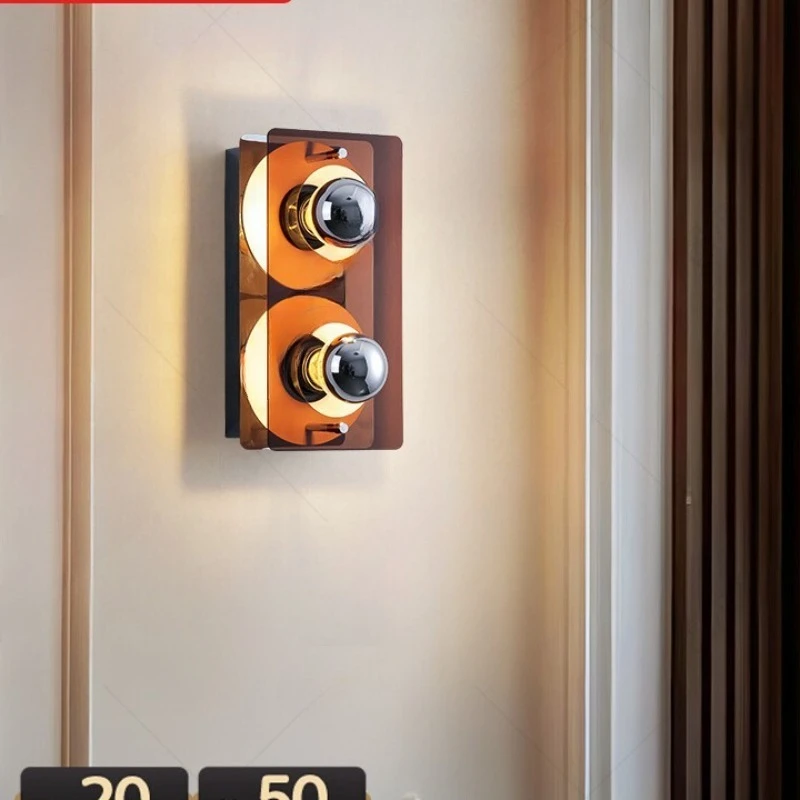 

Color Retro Background Wall Double-headed Wall Lamp Nordic Creative Living Room Dining Room Lamp Balcony Entrance