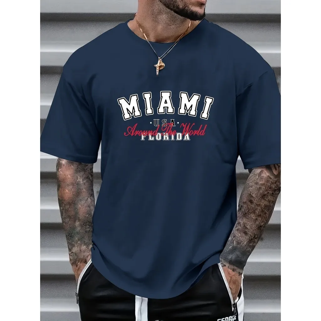 Miami Grafik druck Herren kreatives Top, lässiges Kurzarm-T-Shirt mit Rundhals ausschnitt, Herren bekleidung für den Sommer im Freien