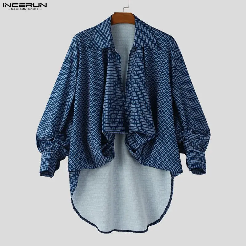 

INCERUN Men Irregular Shirt Printing Lapel Long Sleeve Loose Casual Men Clothing 2026 Oversize Fashion Male Tops Camisas S-5XL