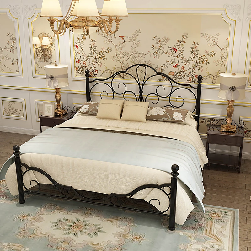 Vintage Princess Double Bed Metal European Style Modern Frame Queen Bed Luxury Comferter Cama Małżeńskie akcesoria do sypialni