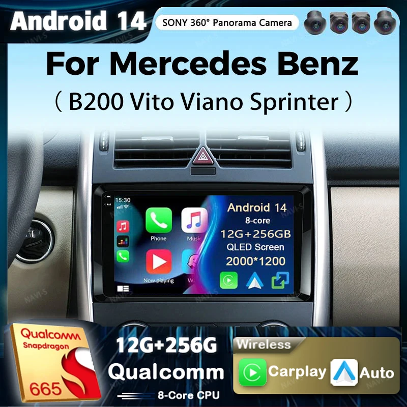 

Android 14 Car Radio QLED For Mercedes Benz B200 A B Class W169 W245 Viano Vito W639 Sprinter W906 Navigation Auto Stereo DSP BT