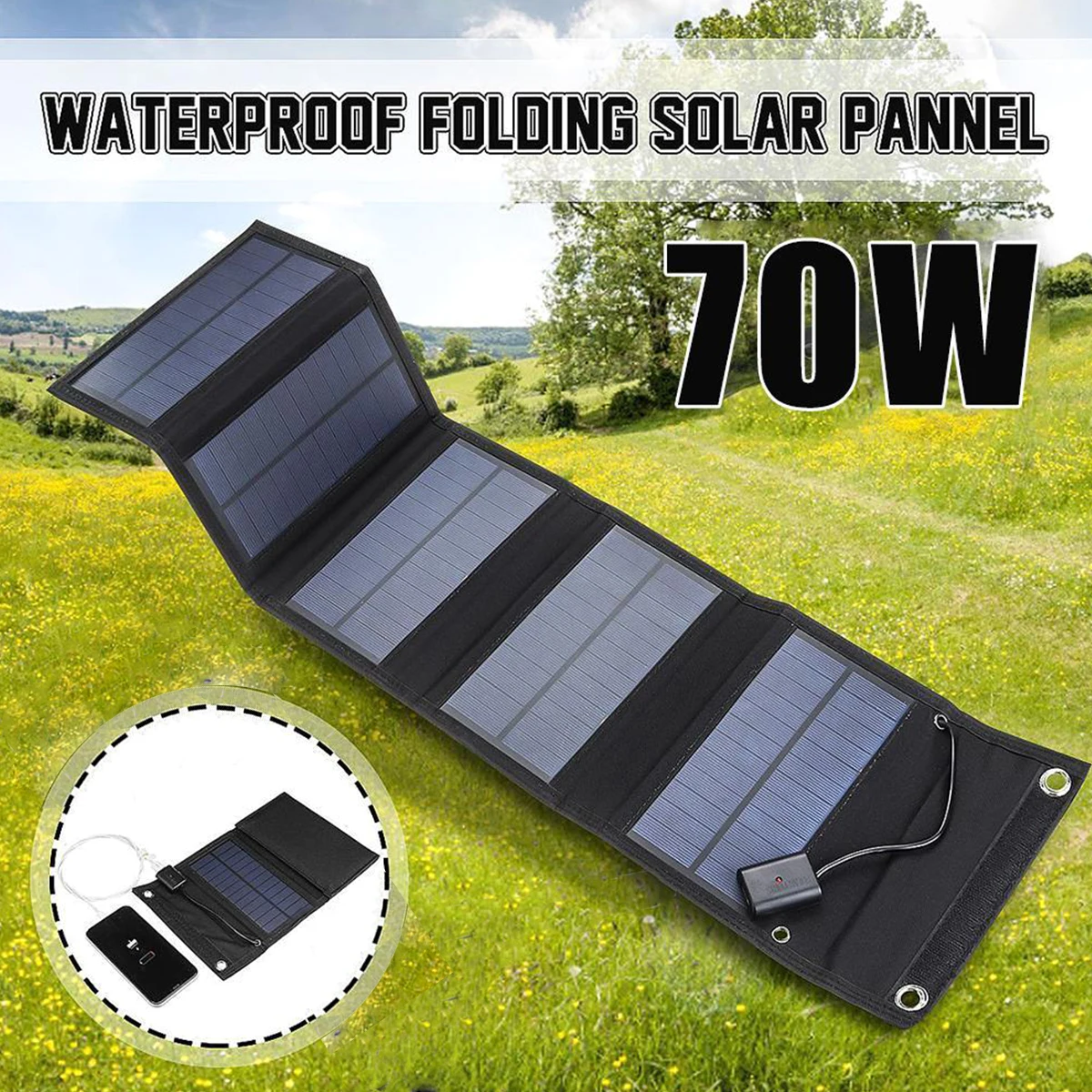 12W Solar Folding Bag Charger Folding Solar Charger 5V/2A Max Portable Solar Charger IP65 Waterproof Lightweight Efficient