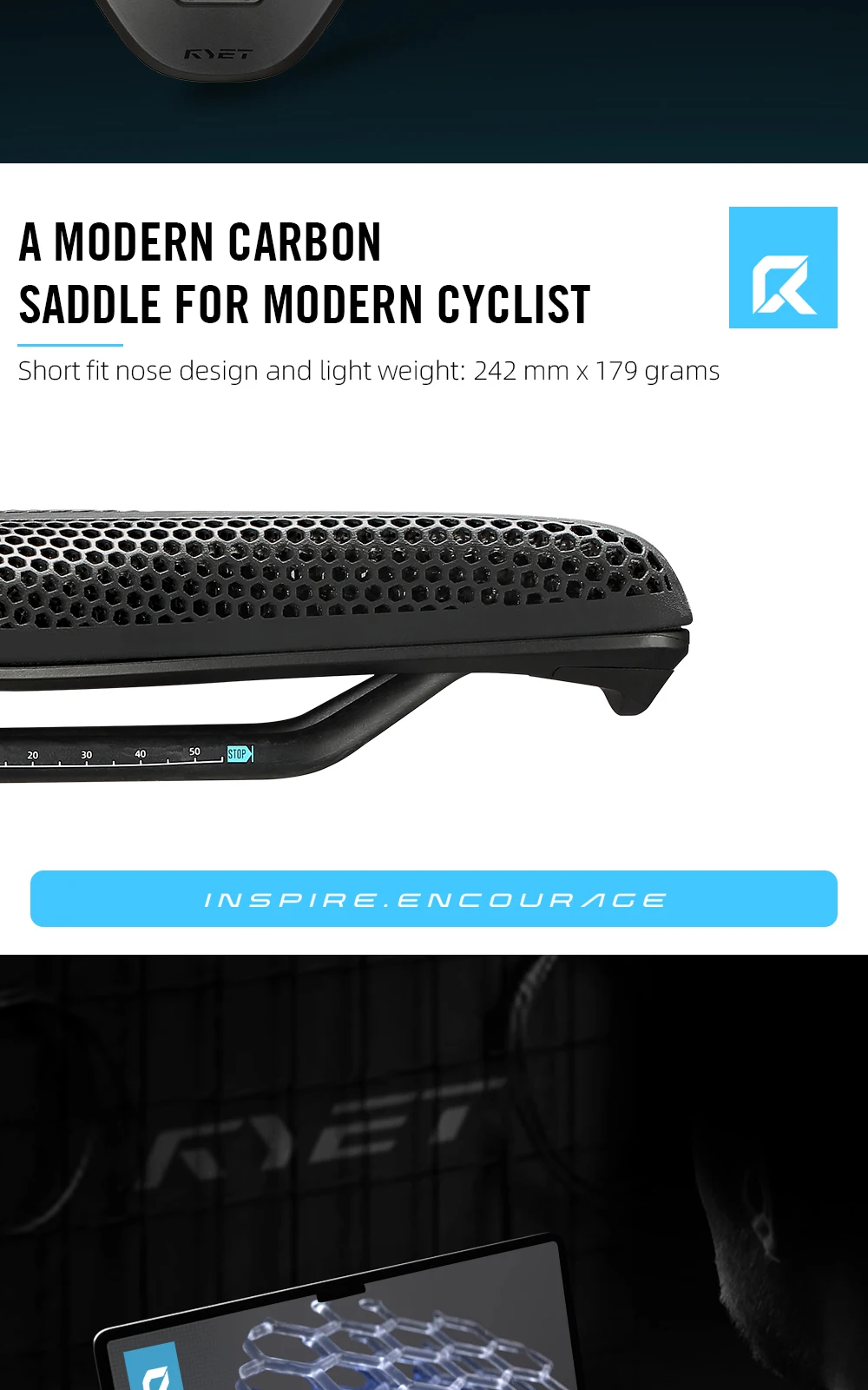 RYET 3D-Gedruckter 167g/199g TT-Sattel, 242x133mm Carbonfaser-Schiene Kurznasen-Aero-Design für Zeitfahr- und Triathlon-Fahrradteile – Detail 6