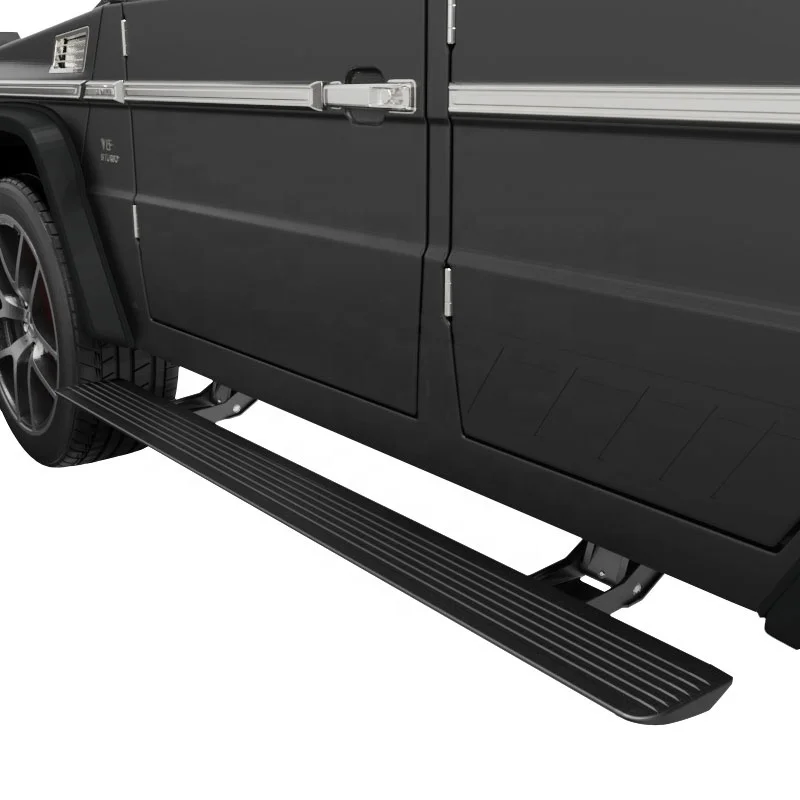 There are steps and side exhaust outlets on the vehicle power Running Boards For Benz G500 G63 Electric Side Step 2019-2023