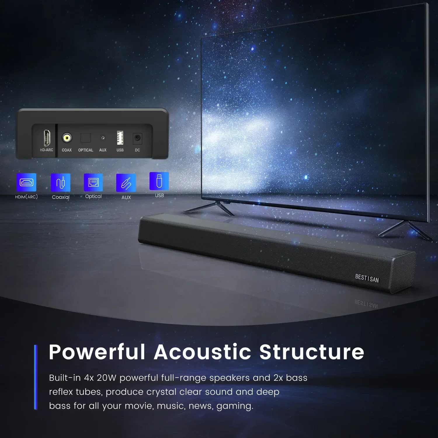 60W Home Theater System Bluetooth Speakers Support HDMI/optical/coaxial/AUX/USB Surround Sound TV Soundbars With Remote