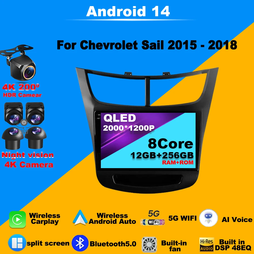 

Android 14 Car Radio for Chevrolet Sail Aveo 2015-2019 Navigation Multimedia Video Player Stereo GPS Autoradio CarPlay Head Unit
