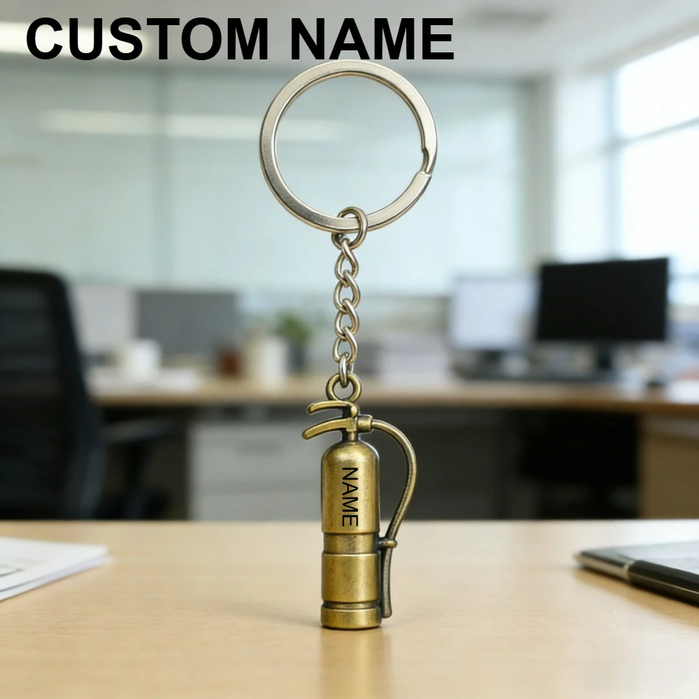 

Creative Metal Fire Fire Fighting Pendant Key Chain Custom Logo Mini Extinguisher Keychain Car Laser Engraving for Men Love Gift