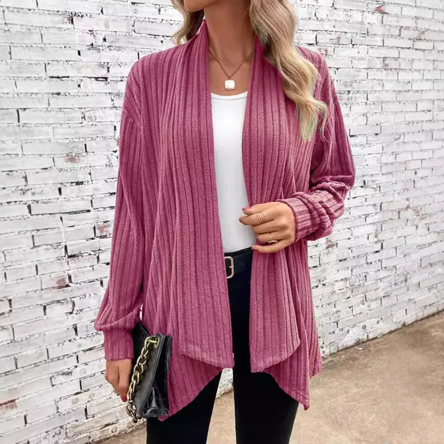 2024 women's cross-border foreign trade temu autumn and winter new long sleeved solid color loose cardigan jacket