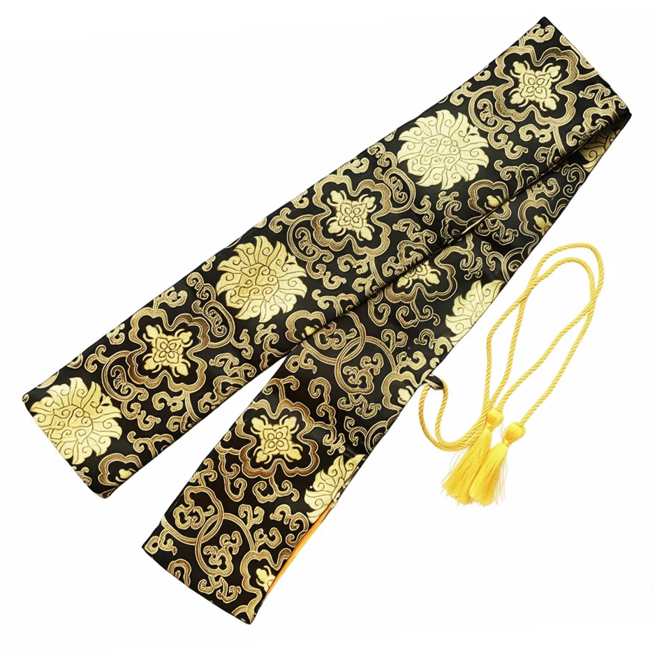 

Silk Brocade Martial Arts Sword Bag for Tai Chi Black Gold Floral Storage for Fencing Sticks Tools