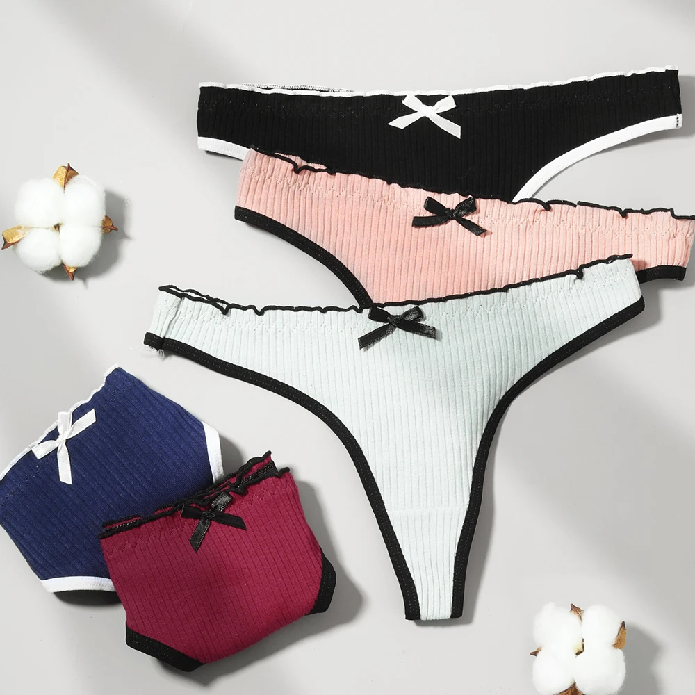 

Women's Cotton Panties Comfortable Breathable Solid Low Wais Lingerie Panties Female Seamless G-String Thong Panties Underwear