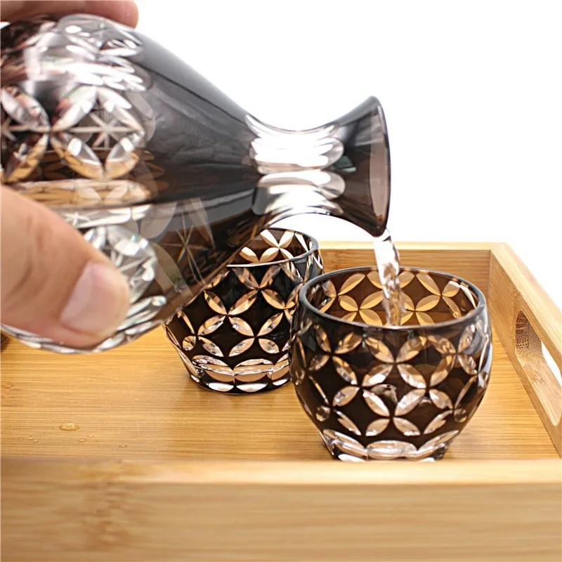 Edo Kiriko Japanese Sake Cup Hand Carved Glassware Sake Set Free Shipping