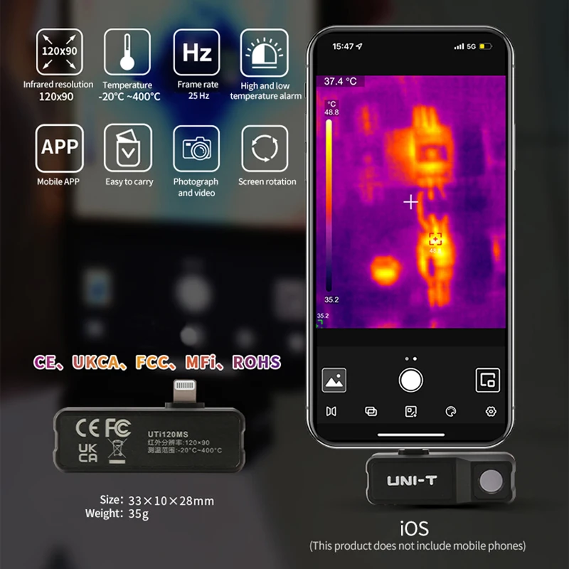 UNI-T Thermal Camera For Phone UTI120MS Thermographic Camera IOS Thermal Imager Floor Heat Detection