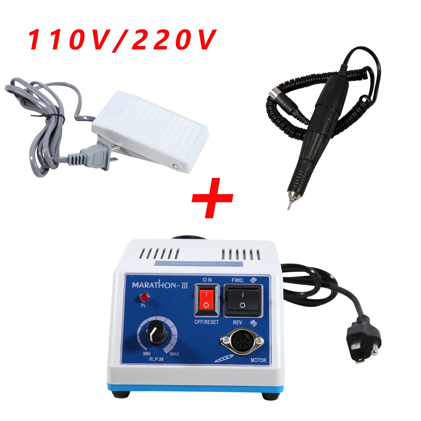 

110V/220V Kit Dental Lab N3 Marathon Electric Motor Micromotor Polishing Machine + 35K RPM Polisher Handpiece + Foot Pedal