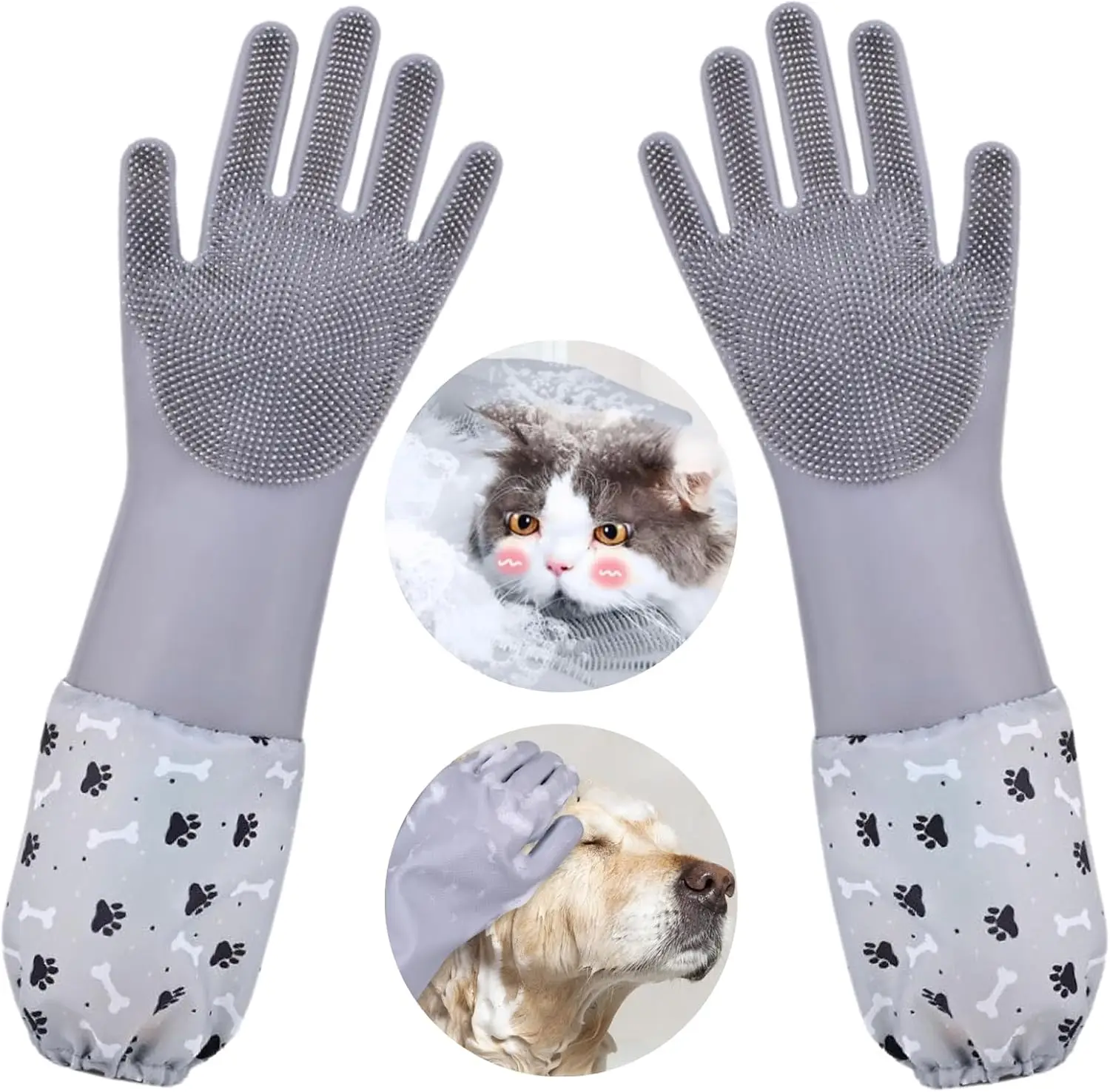 

Pet Grooming Gloves with Soft Brushes for Dogs and Cats, Silicone Heat Resistant Cleaning Gloves, Gray