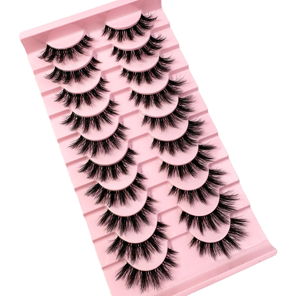 10 Pares Naturales Largas Tallo Transparente 3D Mink Pestañas Manga Calientes Postizas Suaves Esponjosas Cruzadas Extensiones Maquillaje 4