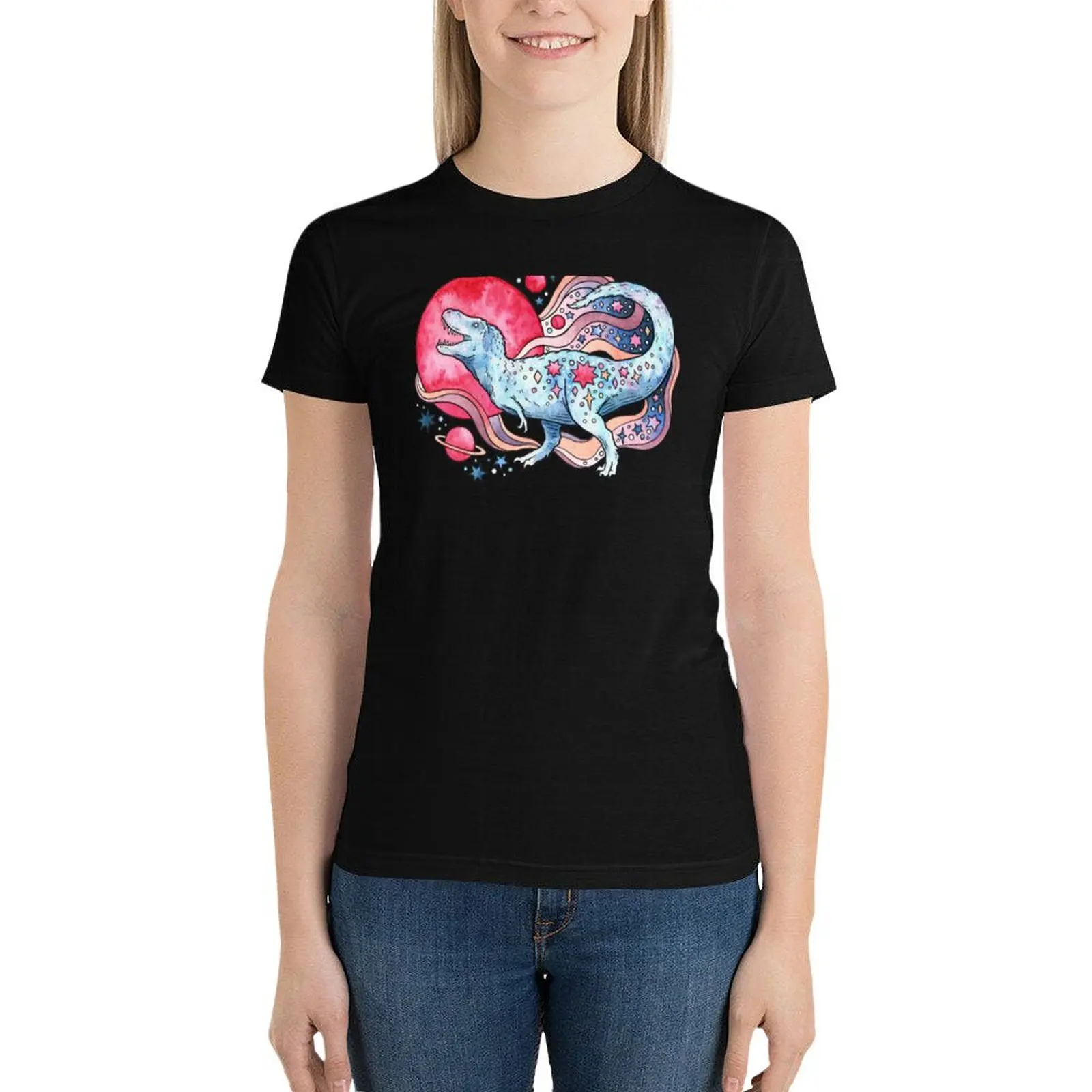 

Star Rex | Cosmic Dinosaur Watercolor T-Shirt Blouse tees t-shirts for Women graphic tees funny