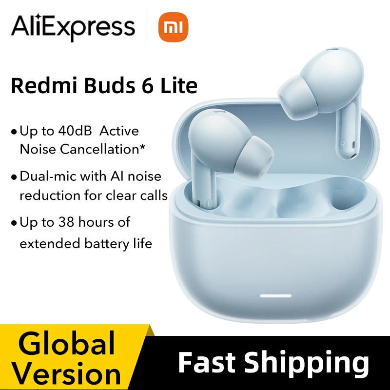 New Global Version Xiaomi Redmi Buds 6 Lite earphone Up to 40dB wide frequency active noise cancellation* Up to 38 hours headset