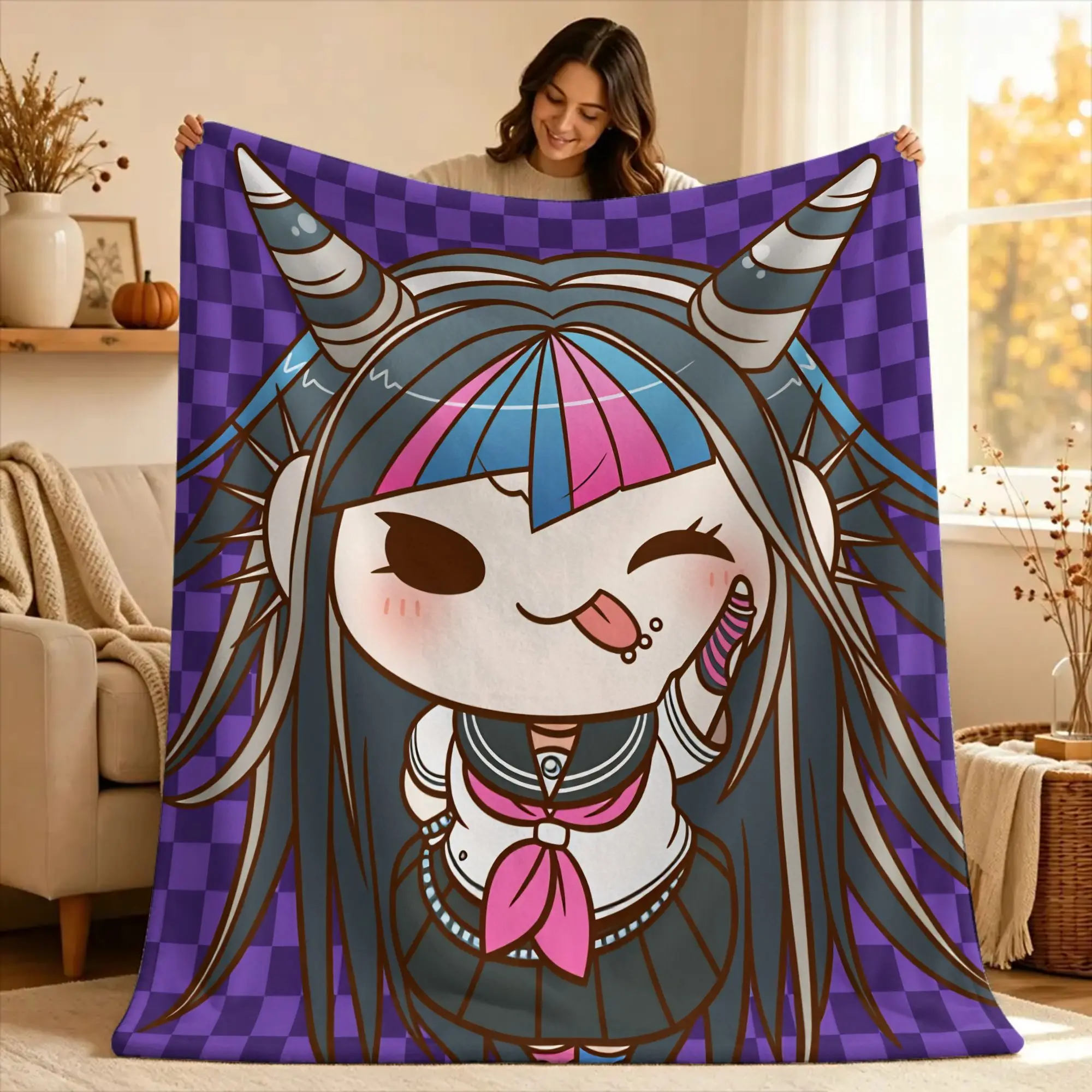 Danganronpa Ibuki M-Mioda Flannel Blankets  Soft Durable Throw Blanket for Bedroom Camping Fashion Bedspread Sofa Bed Cover