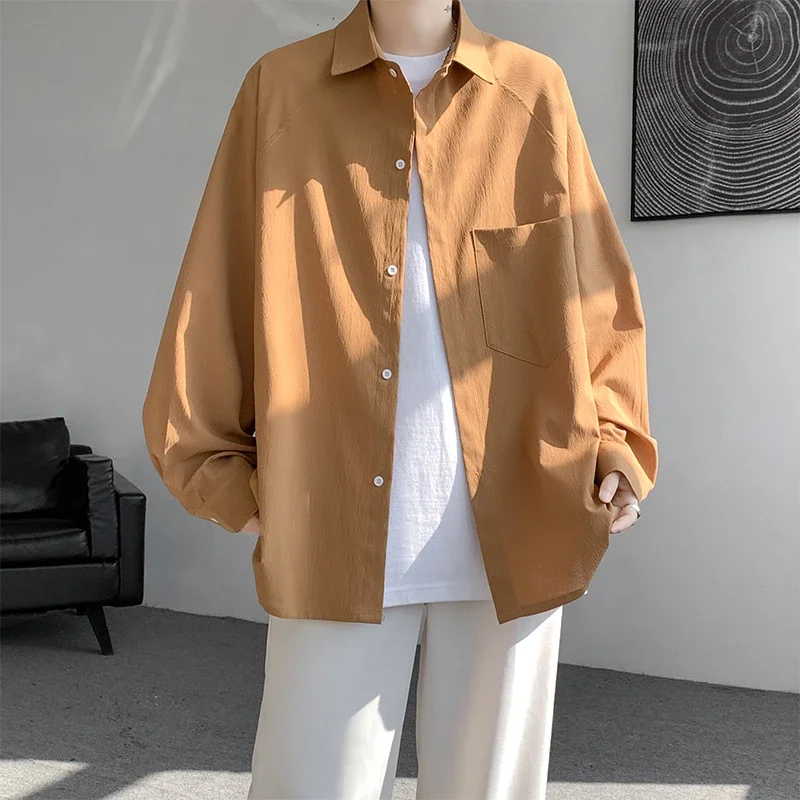 

Men's Oversized Textured Long Sleeve Shirt Spring Casual Button Down Jacket