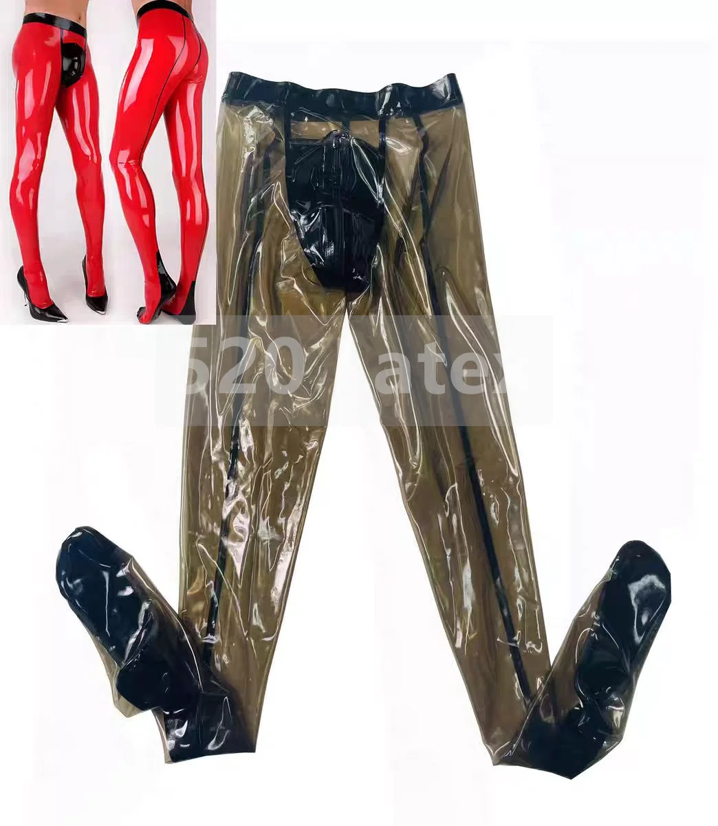 

Handmade Sexy Fetish Mixed Color Latex Pants Men's Trousers With Black Decoration Rubber Male Pouch Leggings Cosplay Costume