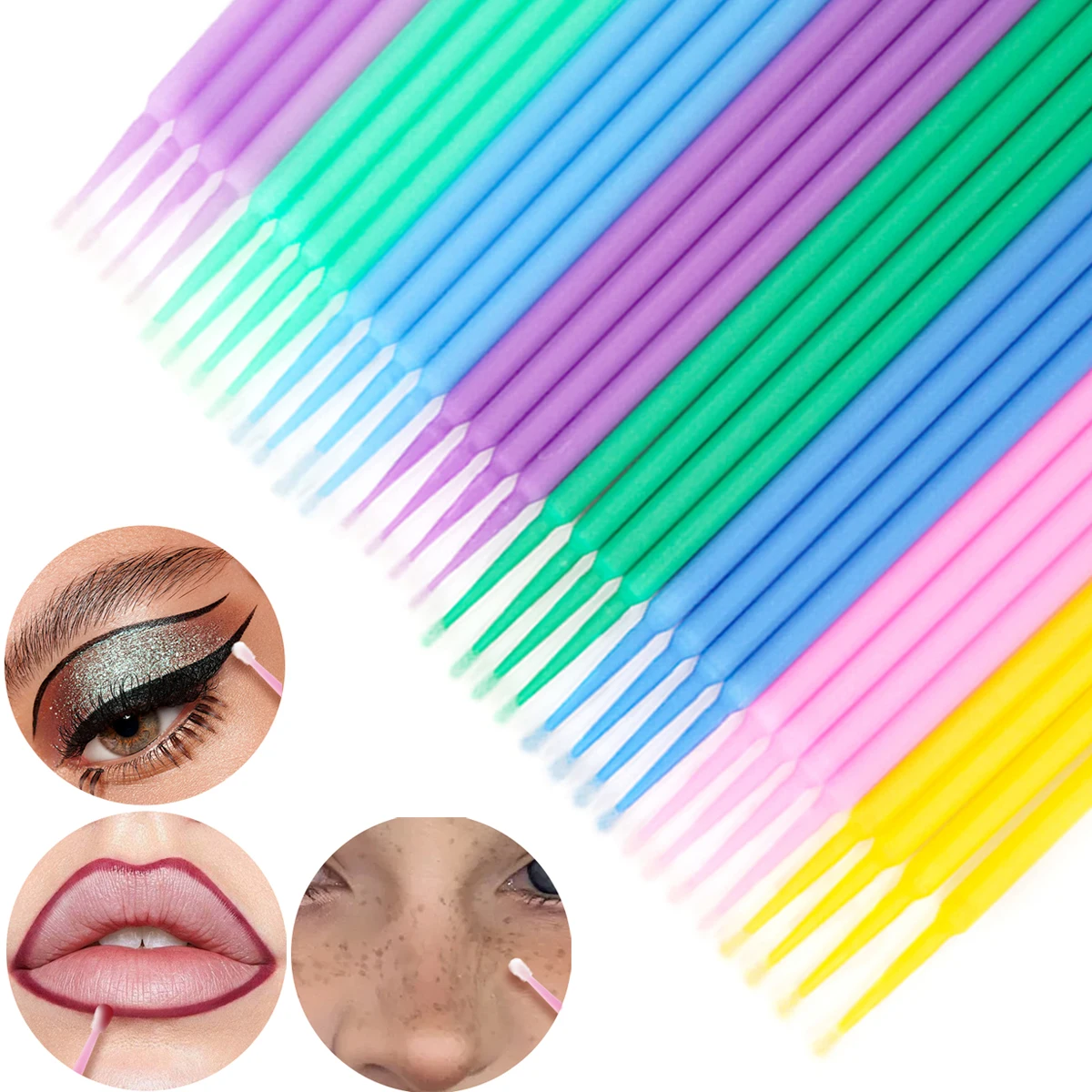 SHIDISHANPIN 100 szt. Nano Waciki Kosmetyczne Mikro Szczoteczki do Makijażu Szczoteczki do Rzęs Pojedyncze Waciki do Usuwania Rzęs Narzędzie do Pielęgnacji Urody Kosmetyki