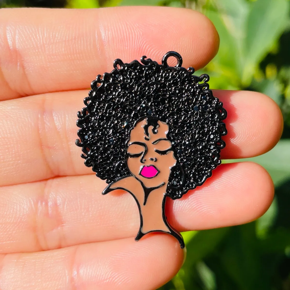 5pcs Bling Cubic Zirconia Micro Pave Afro Black Girl Charm Pendant Women Bracelet Necklace Making Gold-Plated Jewelry DIY Supply
